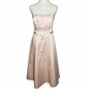 Vintage Michelangelo Pink Strapless Midi Dress with Belt, Size 6
